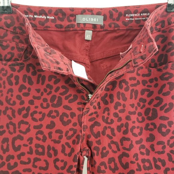 DL1961 Florence Ankle Jeans Size 27 Red Animal Print Stretch Waist Skinny Jeans - Picture 4 of 10